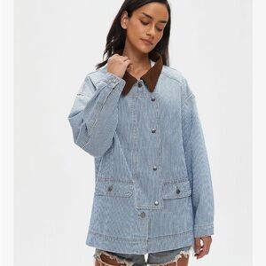 Striped Barn Jacket with Brown Collar